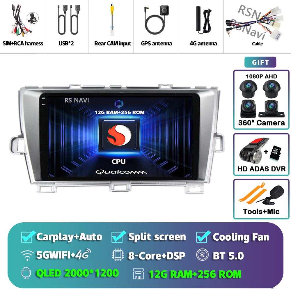 Android 14 Carplay Auto For Toyota Prius 2009 - 2015 Car Radio 4G+WIFI Player Multimedia Stereo 360 Camera Navigation Video GPS