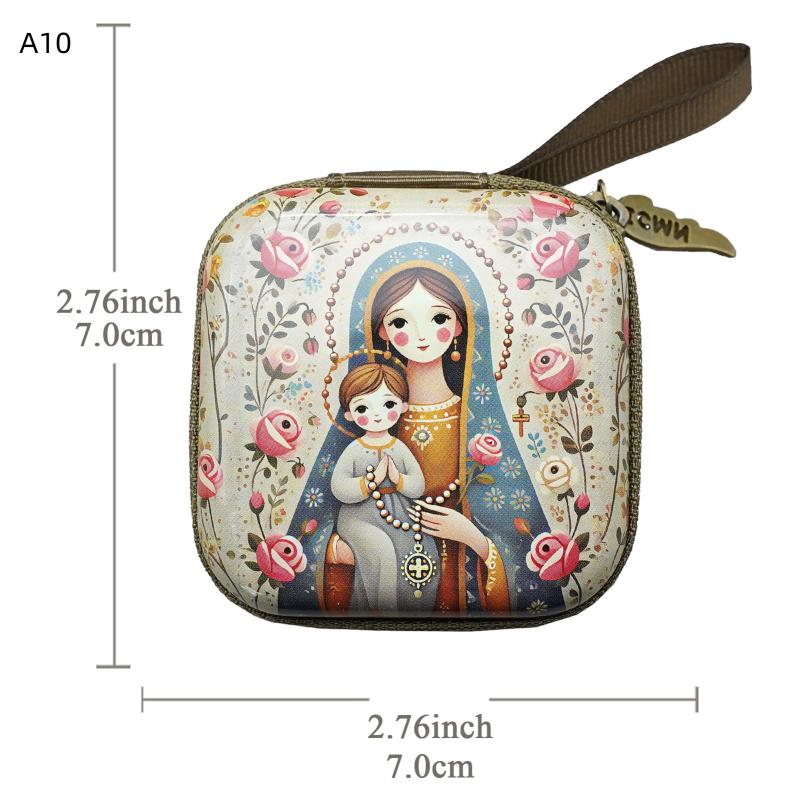 

7X7Cm Virgin Mary Jesus Prayer Rosary Bag Religious Jewelry Storage Box Articulos Religioso