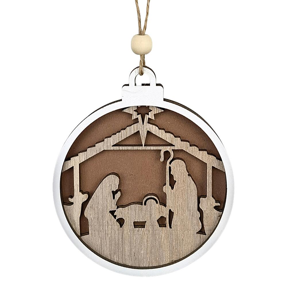 Nativity Scene Pendant Wooden Hollow Pendant Decor Lovely And Delciate Jesus Birth Ornament For Christmas Tree Home Decoration