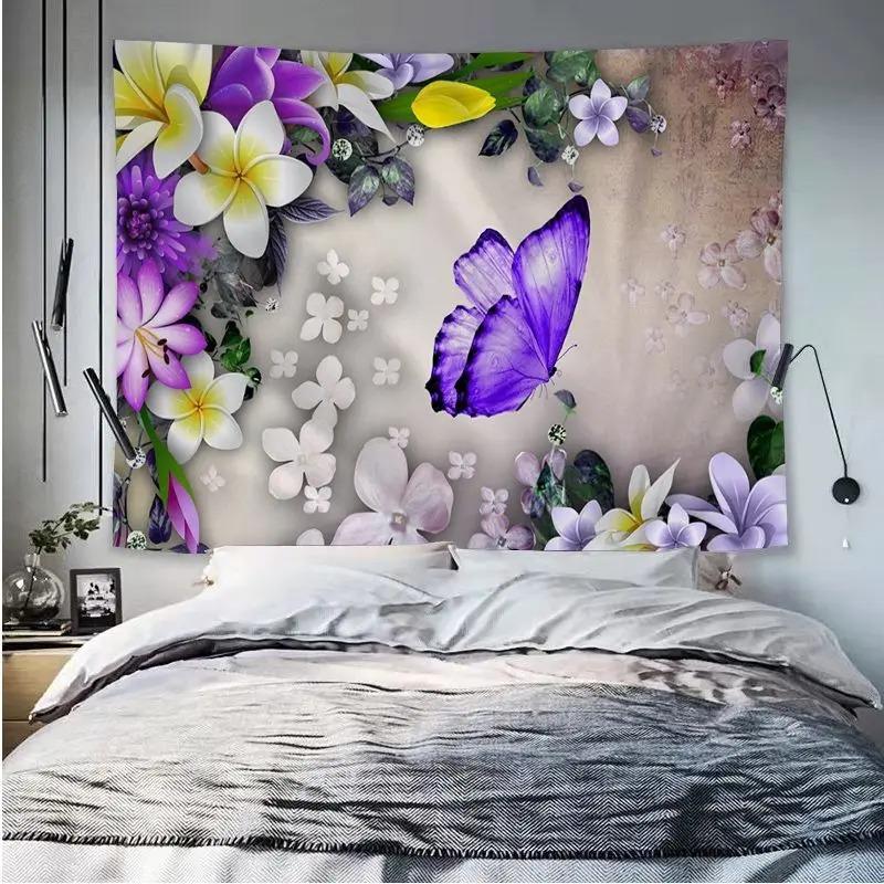 Office Living Room Tapestry Flower Butterfly Hanging Cloth Home Wall Decoration Tapestry