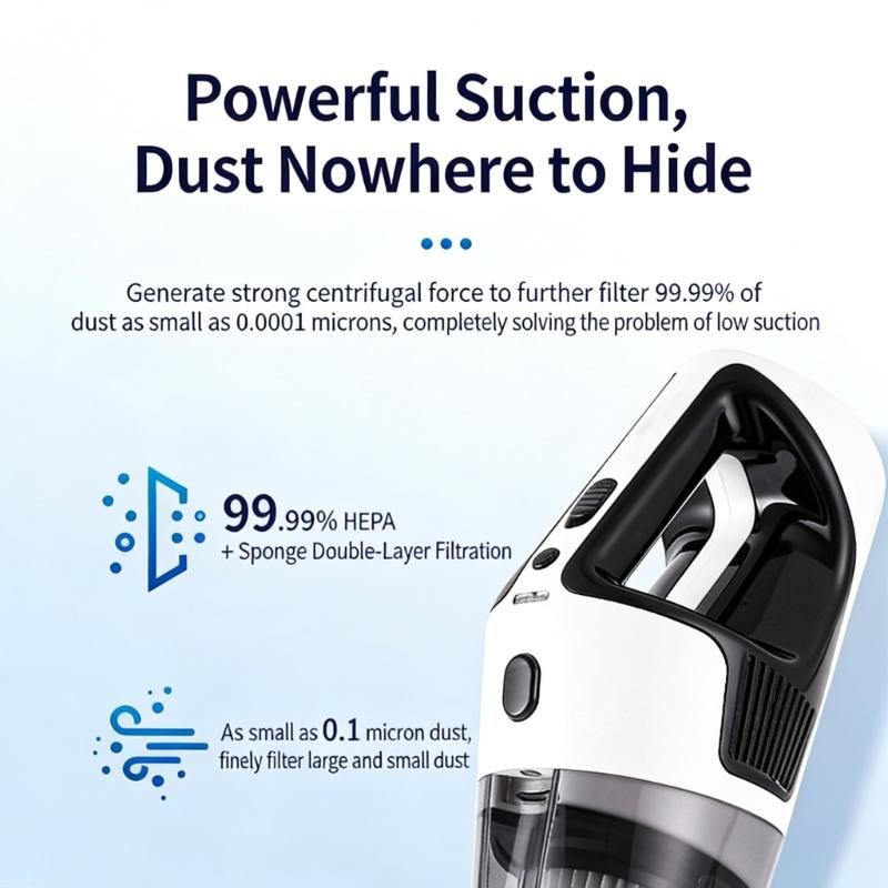 Controlled Handheld Car Vacuum Cleaner with 8000Pa Suction and 6000mAh Battery Wireless Portable