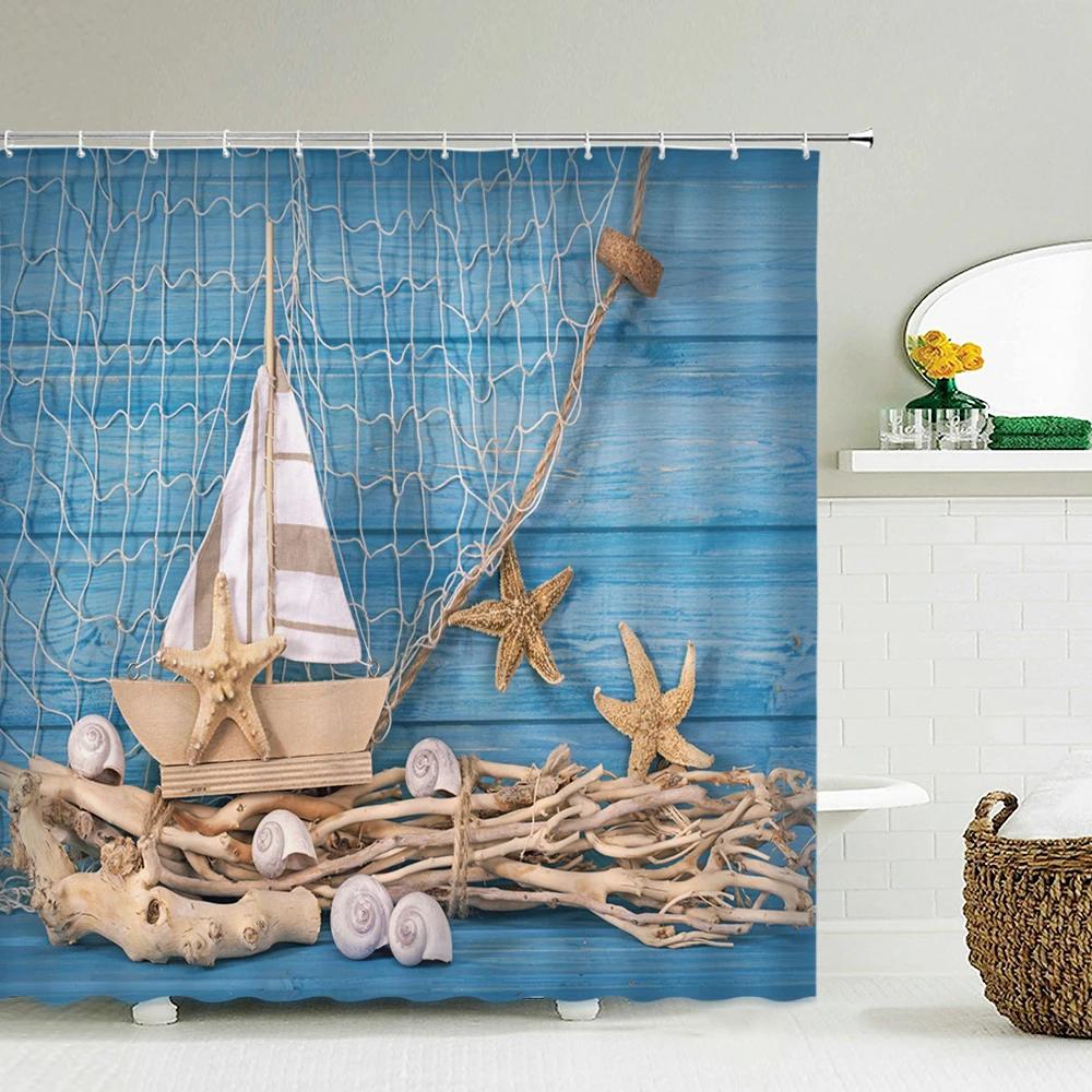 Coastal Scenery Shower Curtain with Hooks    Fresh Seaside Vibe Decor for Bathrooms, Reinforced Eyelets & Easy to Clean