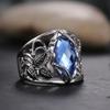New Single Big Blue Horse Eye Drill Mosaic Finger Ring For Women Hollow Leaves Pattern Around Hyperbole Wedding  Punk Sku