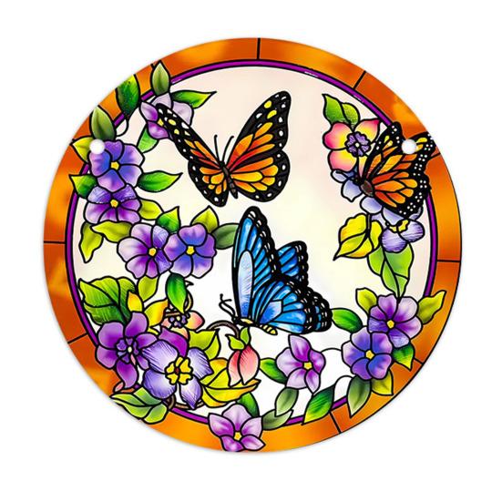 

Round Stained Glass Style Window Hangings 5.9 Inch Colorful Sun Catcher with Chain for Indoor Outdoor Decor Light Reflection Artistic Gift 15x15cm I