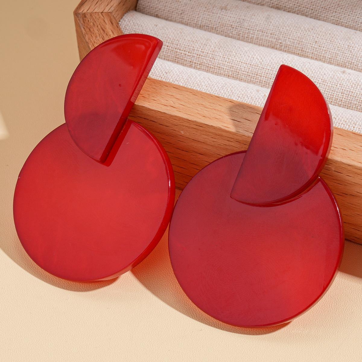 Acrylic smudged leopard print round silver needle earrings simple geometric niche earrings