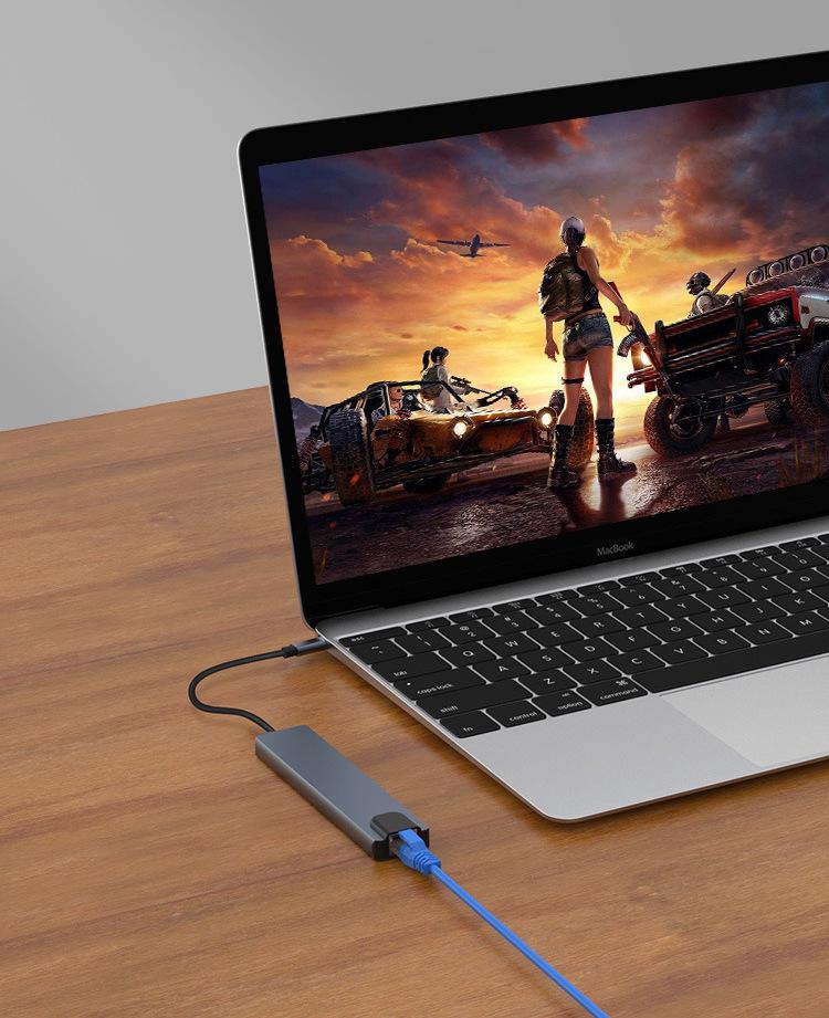 8-in-1 Expansion Dock for Apple Laptops: Multi-Port Hub with USB, Network, Type-C, and Card Reader Support