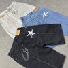 Pantaloncini in denim Corteiz Alcatraz da uomo con stella ricamata, lavaggio vintage, taglio dritto, casual, vita media