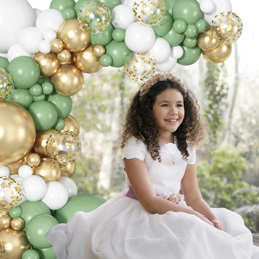 Sage Green Balloons Garland White Gold Confetti Balloon Arch Kit Baby Shower Birthday Party Wedding Graduation Decoration Globos
