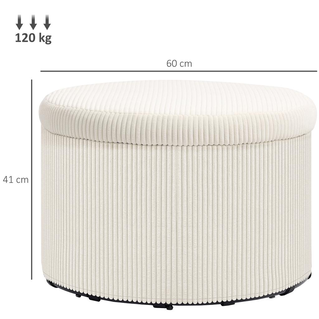 Footstool with 97 L Storage Space, Corduroy Fabric, Foam, Seat Stool, Beige