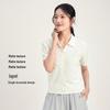 Women's Short Sleeve French POLO Collar Diamond Jacquard Knit Top - 54.7% Wool, 45.3% Linen