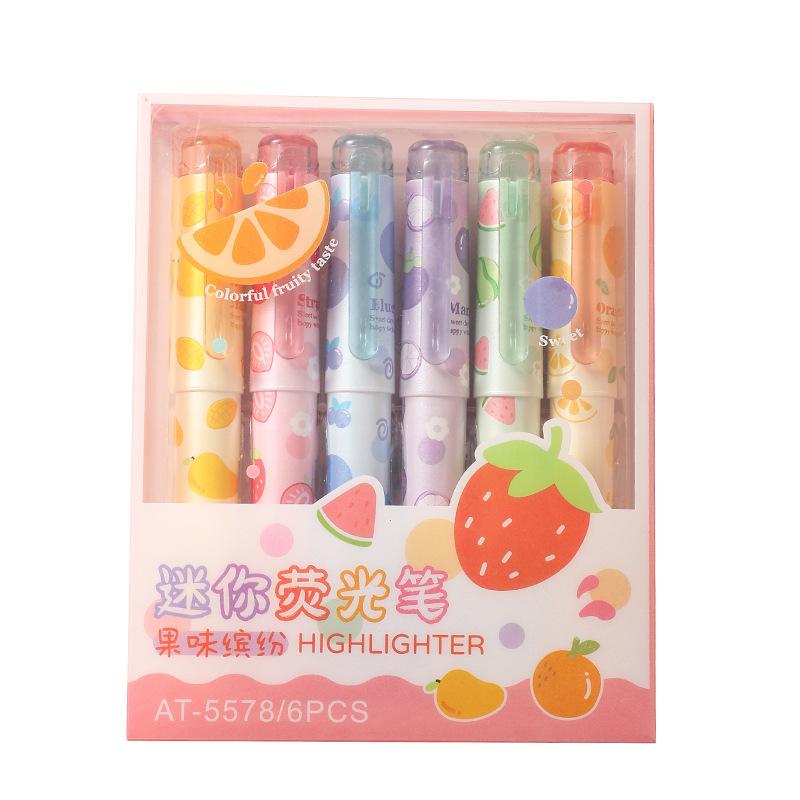 Gift Fruit and Vegetable Mini Highlighter Girls Heart Boxed Account Pen High Looking Student Color Marker Kawai Stationery