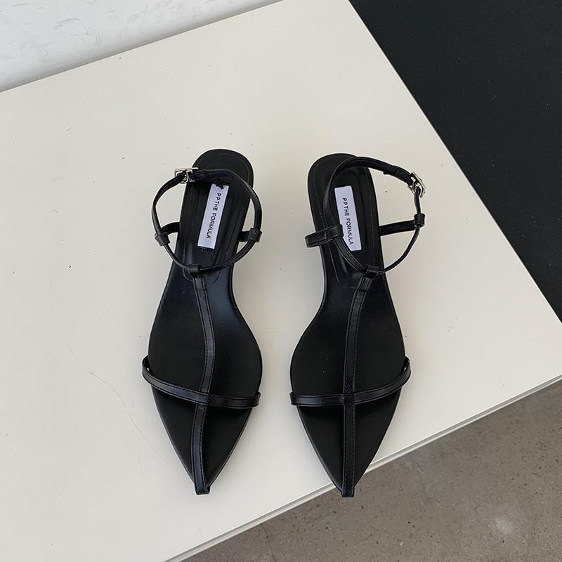 

мода остроносые женские сандалии с узким ремешком 2024 года, новинка, лето, на открытом воздухе, тонкие низкие каблуки, сексуальные туфли, повседневные туфли-лодочки для вечеринок, женская обувь 5.5 чёрный