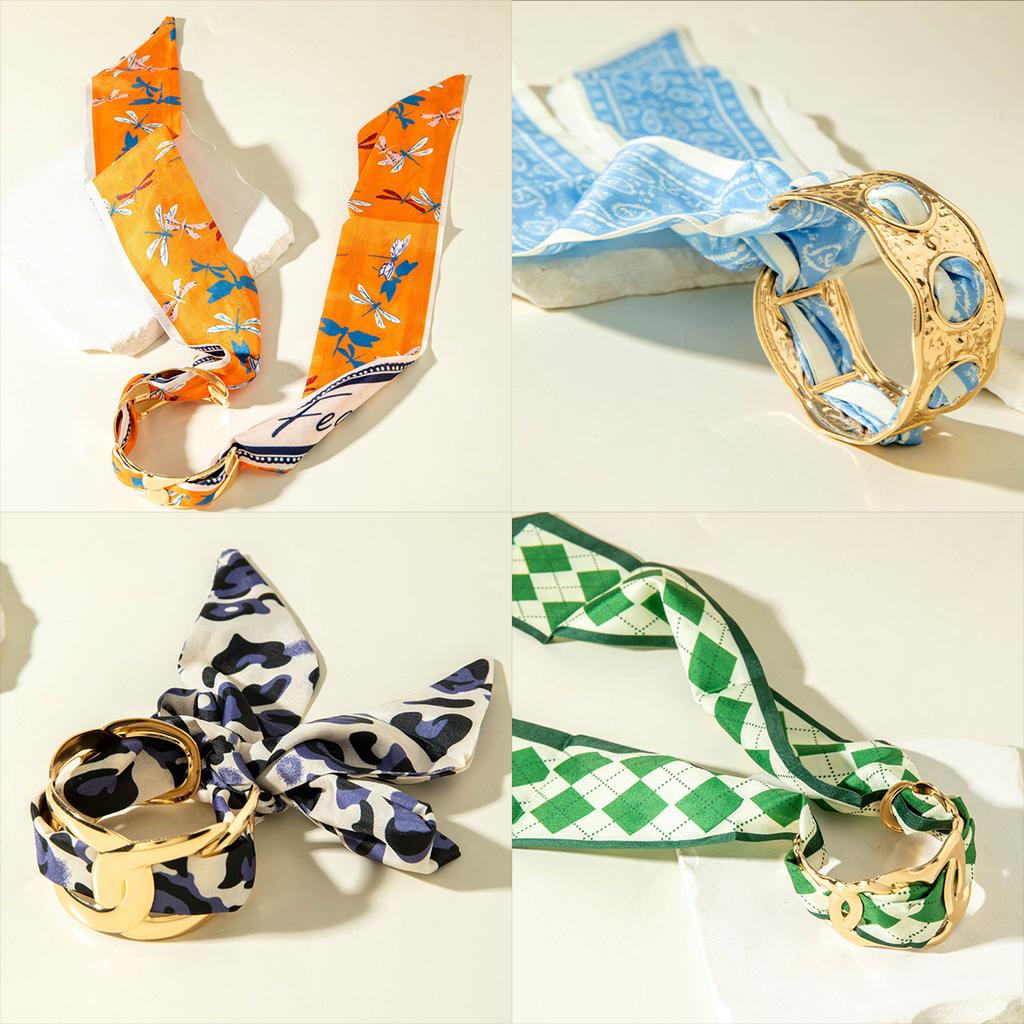 Accessories, new leopard print hollowed-out fabric ribbon open bracelet, French retro geometric bracelet jewelry women