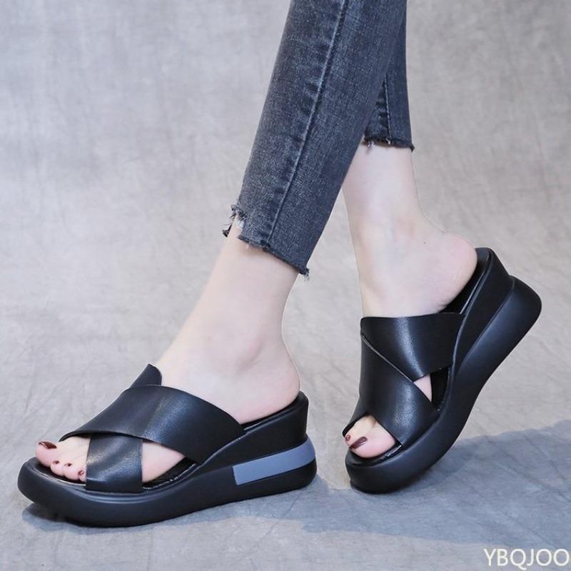 Summer Sponge Cake Thick Bottom Slope Heel Women's Sandals with One Line Buckle Casual Open Toed Fish Mouth Women's Shoes