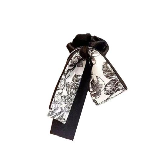 Hair Tie Floral Print Bowknot Ribbon Hair Rope Easy to Wear Bun Half-Tied Hairstyles Ponytail Holder Hair Accessory
