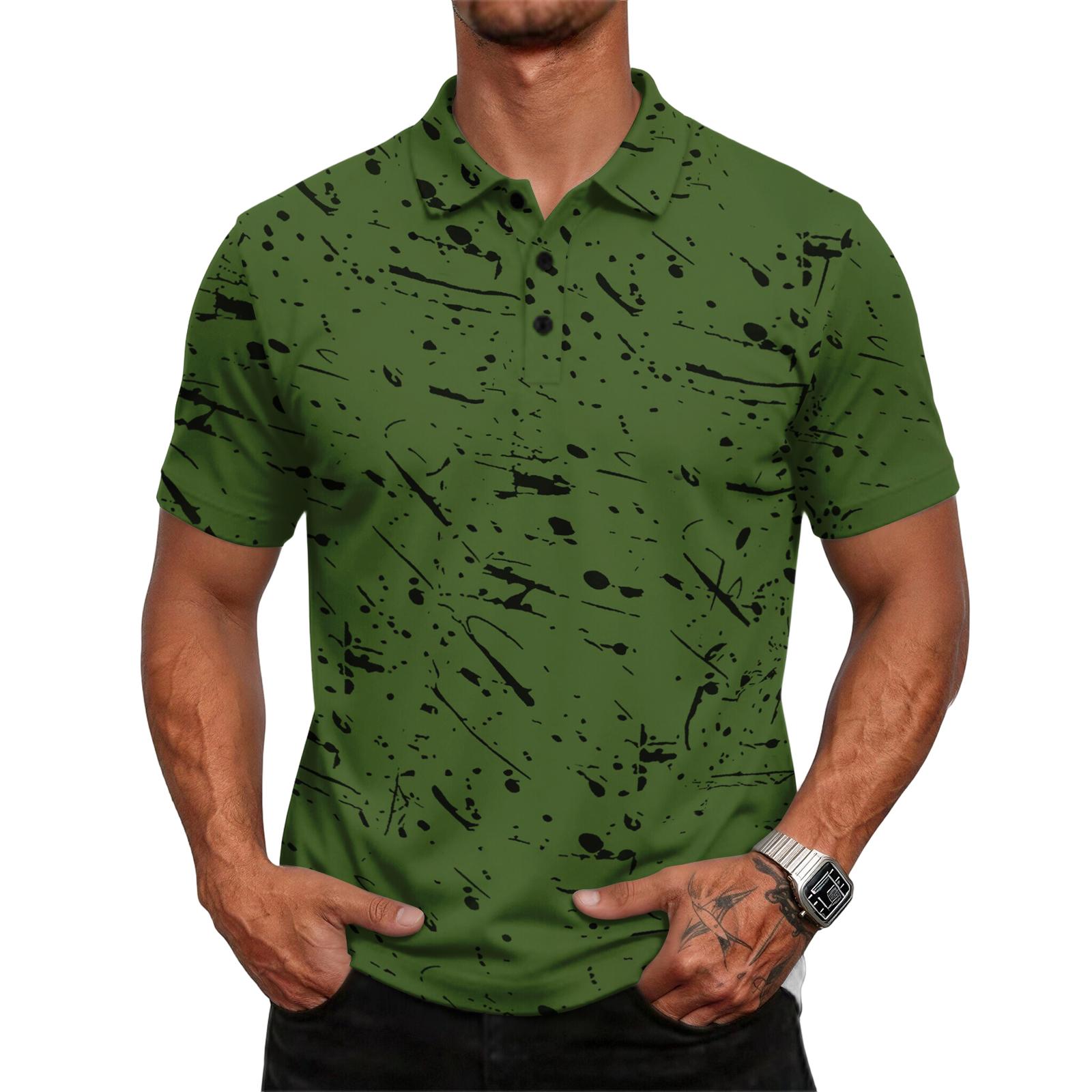 

Men Short Sleeve Polo Shirt Casual Classic Fit Button Down Collar Printed Pattern Comfortable Top XL