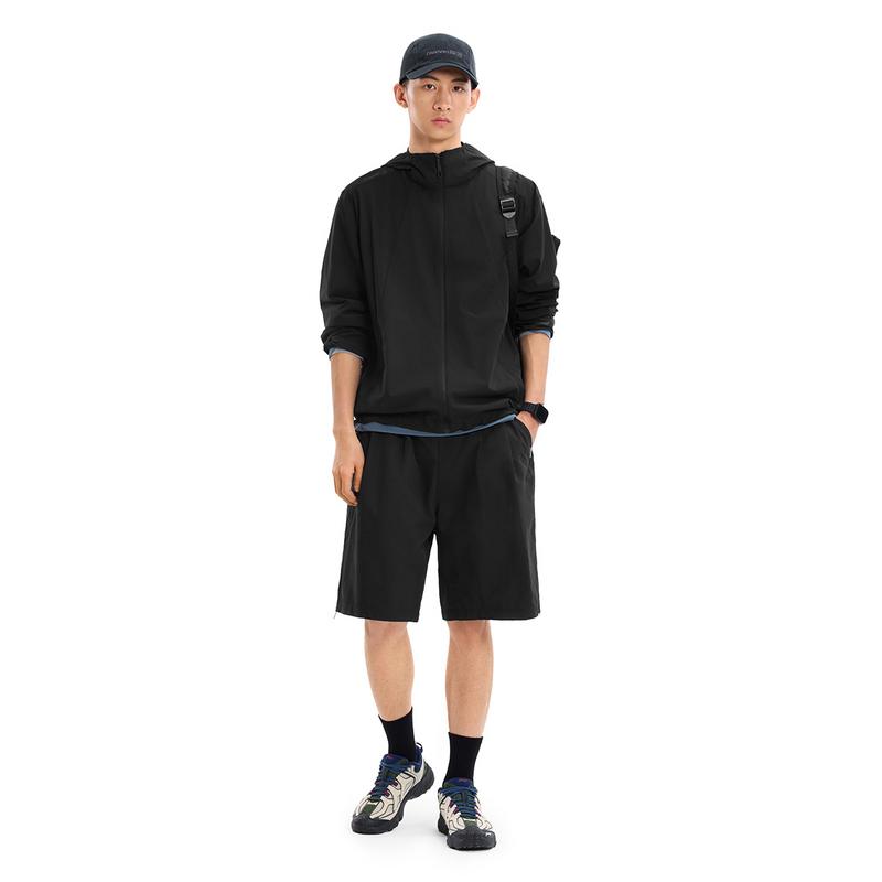Li-Ning Lightweight Breathable Ice Feel Comfortable UPF50+ Hooded Sun Protection Jacket Men outerwear Black AFDWE57-1