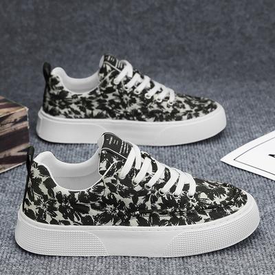 Casual Heightening Men's Shoes Men's Trend Korean Version 2024 Spring New Printed Canvas Shoes Fashionable and Comfortable Thick Baseplate Shoes