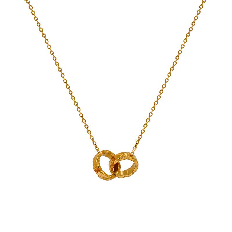 Gold Double Ring Interlocking Couple Popular Pendant Necklace Niche Design Versatile Titanium Steel Gold-Plated Korean