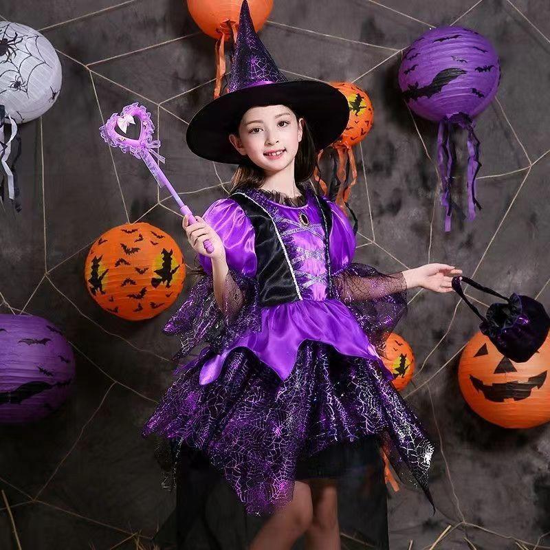 Fantasy Theme Girl Witch Costume With Mesh Fabric For Childrens Cosplay And Party Wear