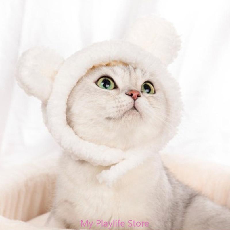 Pet Cat Cap Bear Ear Cat Hat Winter Warm Plush Pet Headwear Cosplay Photo Prop Kitten Puppy Party Costume Cat Accessories