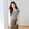 Srcr Women's Thin Merino Wool V-Neck Knit Short Sleeve T-Shirt