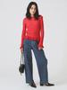 Ray Beams RIB Frill Hem Long Sleeve Knit Size Women's Sweater, Red/Free