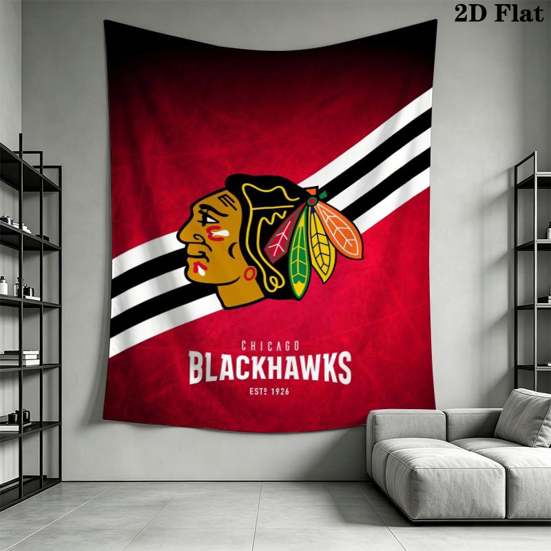 Chicago Blackhawks Wall Tapestry Aesthetic Wall Hanging Printed Fabric Blanket Decorative Tapestries for Bedroom Living Room Home Decor