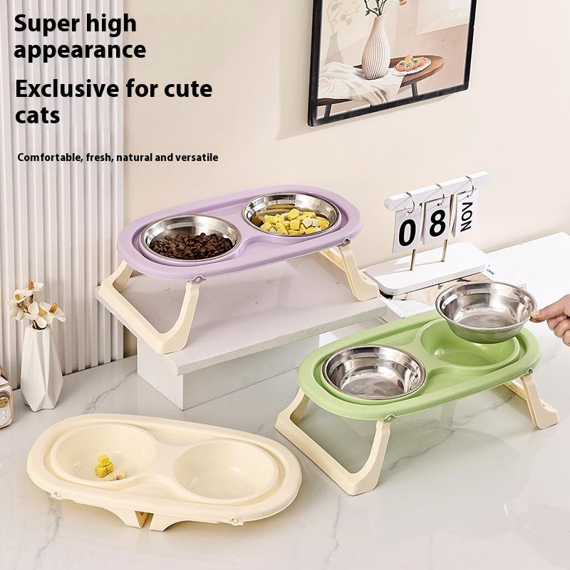 Stainless Steel Dog Bowl Foldable Cute Cat Bowl Double Bowl Leak-Proof Pet Bowl Cat And Dog Feeding Bowl Dog Rice Bowl