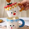 Small Flower Expression Cute Cartoon Ceramic Cup with Cover Spoon with High Appearance Single Cup Girl Couple Mug Small Gift