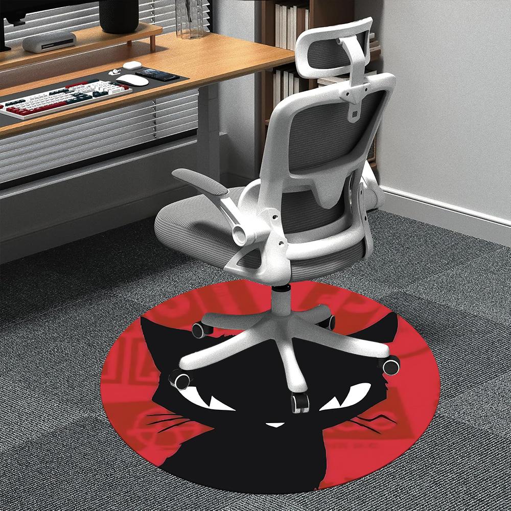 1pc Cat Circle Office Round Area Rug, Indoor Mat Suitable ForOffice, Under Office Chairs Bedroom Living Room Home Decor, Room Deco u54