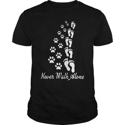 Gehen Sie niemals alleine. Hundefußabdruck und Menschenfußabdruck Druck T-Shirt Neu 100% Baumwolle Kurzarm Rundhals T-Shirt Lässiges Herren Oberteil