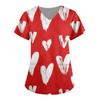 Women Valentines Day Ladies Nurse Uniform Love Print Gradient Short Sleeve Pocket Work Shirt Tunics Carer Medical Nursing Blouse