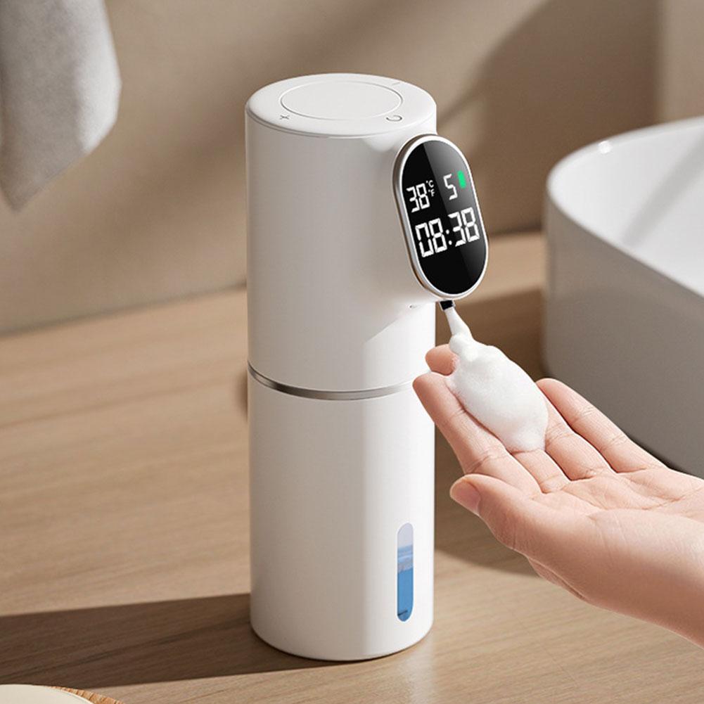 Automatic LED Display 320ML Touchless Hand Soap Dispenser 5 Adjustable Levels Rechargeable Soap Device Time Temperature Display