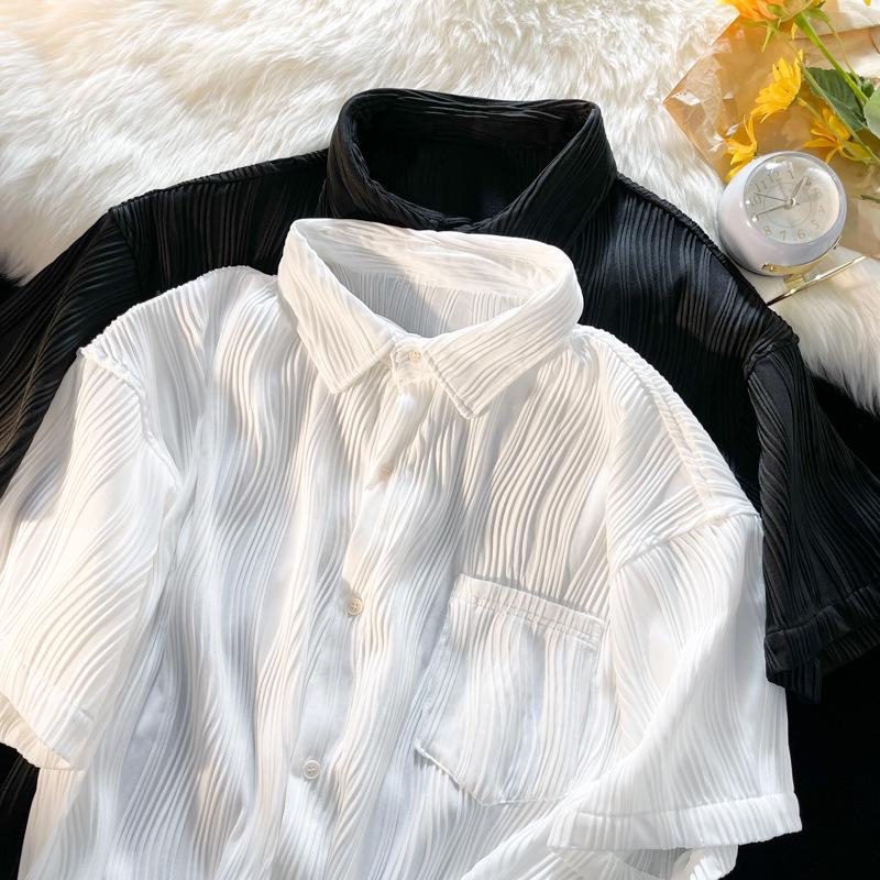 Men's Short-Sleeve Korean Harajuku Casual Ice Silk Shirt