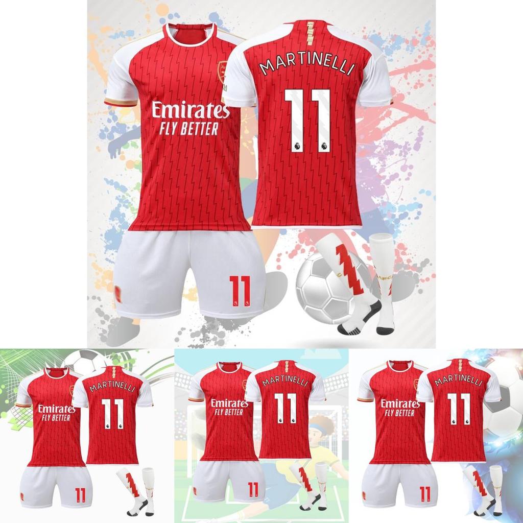 Stylish And Comfortable 2023-24 Arsenal Home 7 Saka 8 Elneny 9 Jesus 11 Martinelli Football Jersey For Children