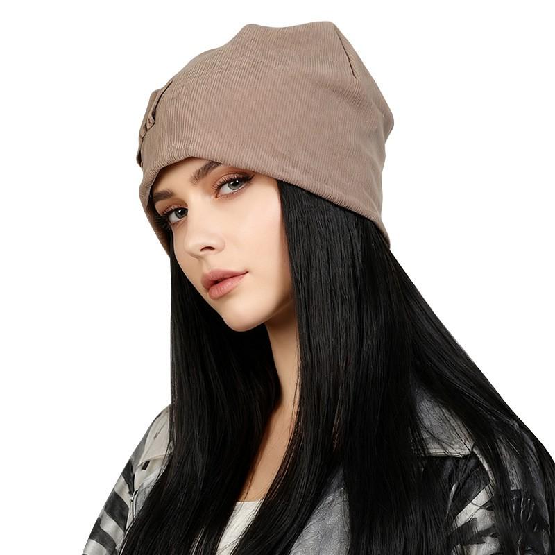 LUCK Beanie Wig Combo Long Straight Hair Gray Street Style Warm Winter Hat Women