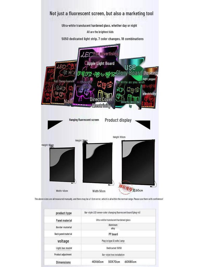 Lichtgevend Fluorescerend Displaybord: Ideaal voor kraampjes op de avondmarkt, winkels en Dream Chaser-advertenties.