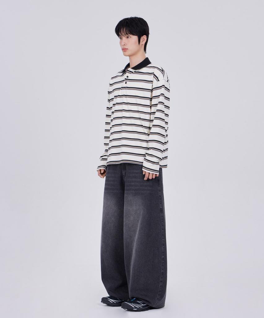 GLW Oversized Striped Collared T-Shirt Ivory