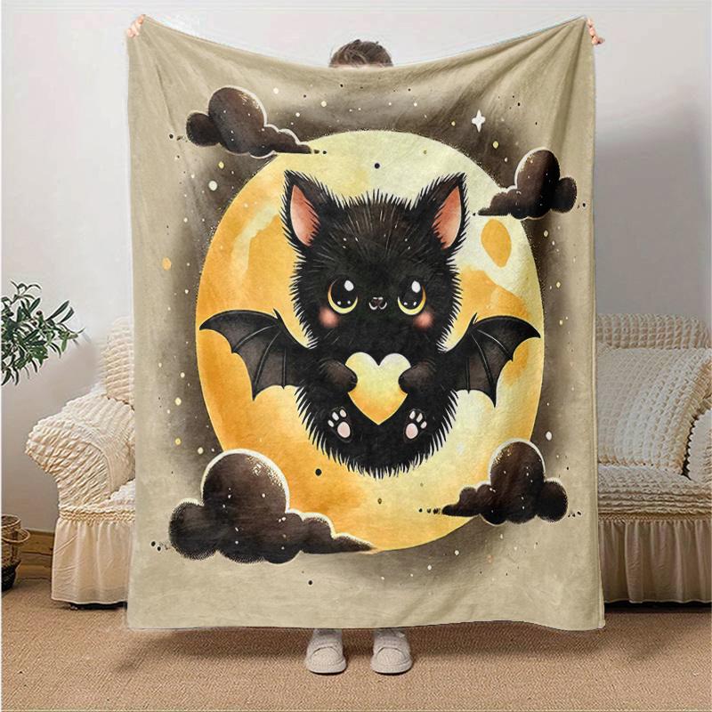 1pc Bat Cute Cartoon Design Design Blanket  Seasonal Home Decorative Throw for Room, Gift Idea, Living Room, Travel, Camping, Car Blankets