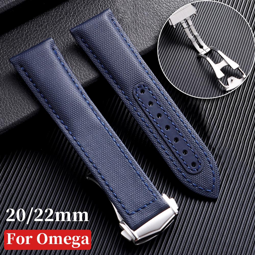 For Omega Sailcloth Nylon Watch Band 20mm 22mm Waterproof Sailcloth Strap Black Blue Men Sport Bracelet Folding Buckle Wristband