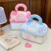 Portable Cosmetic Bag Makeup Storage Bag Organizer with Handle, Pink Blue Polka Dot Design