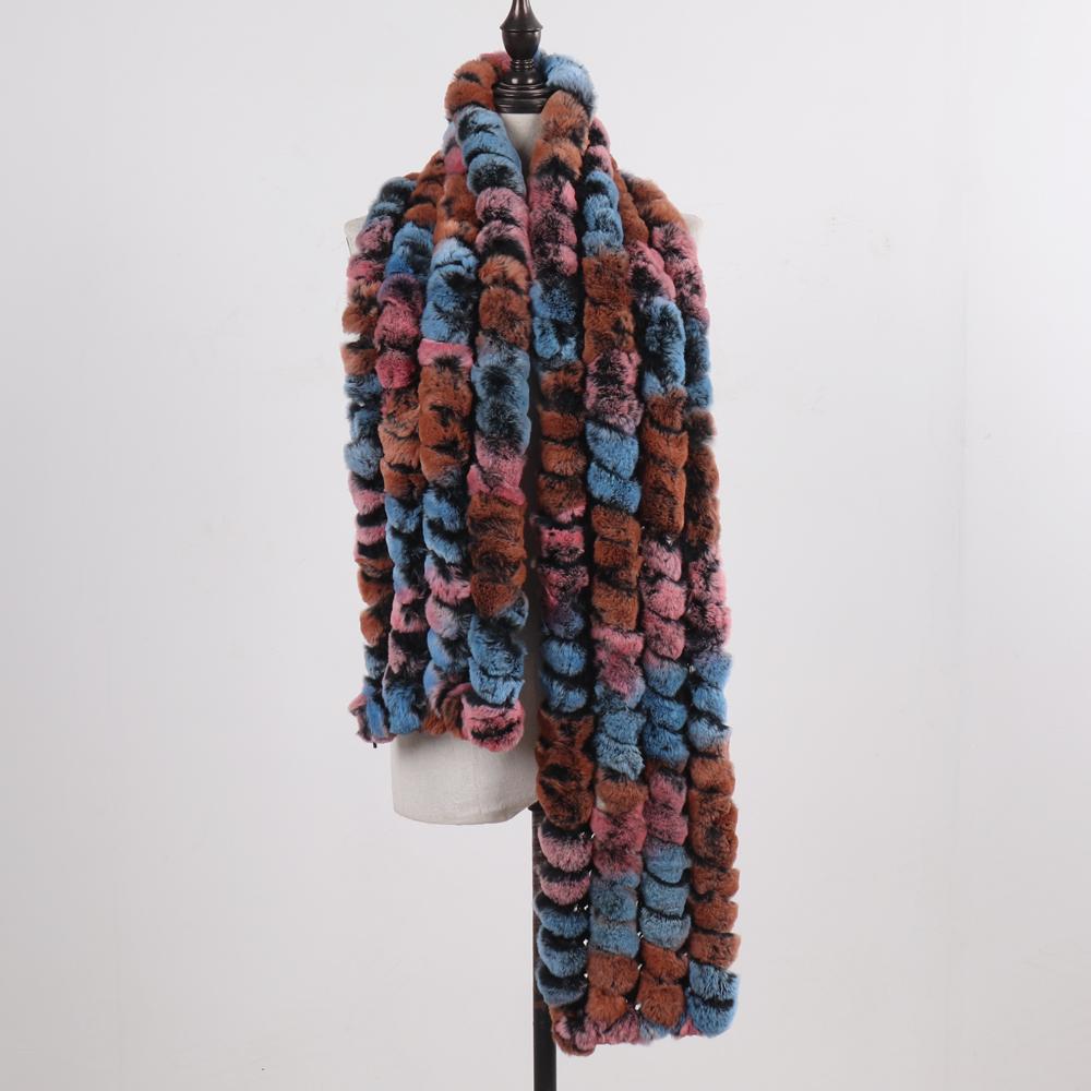 New Brand Knitted Fashion Lady Real Rex Rabbit Fur Scarf Women Winter Warm Natural Fur Scarves Long Style Real Fur Neckerchief