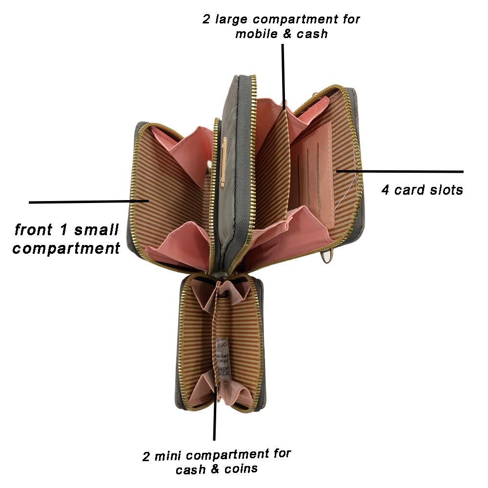 RSINC Damen Handy Umhängetasche 2 Fächer 3 Taschen & 4 Kartenfächer Dunkelgrau JL156682002262
