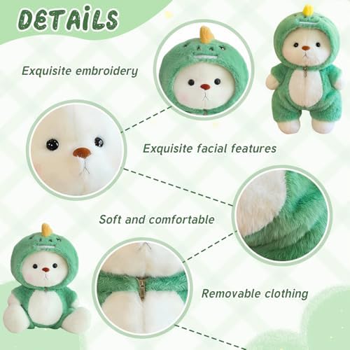 Dinosaur Teddy Bear 30cm Green Plush Dino Stuffed Animal in Dinosaur Costume, Soft Plush Toy for Birthday Christmas Gift