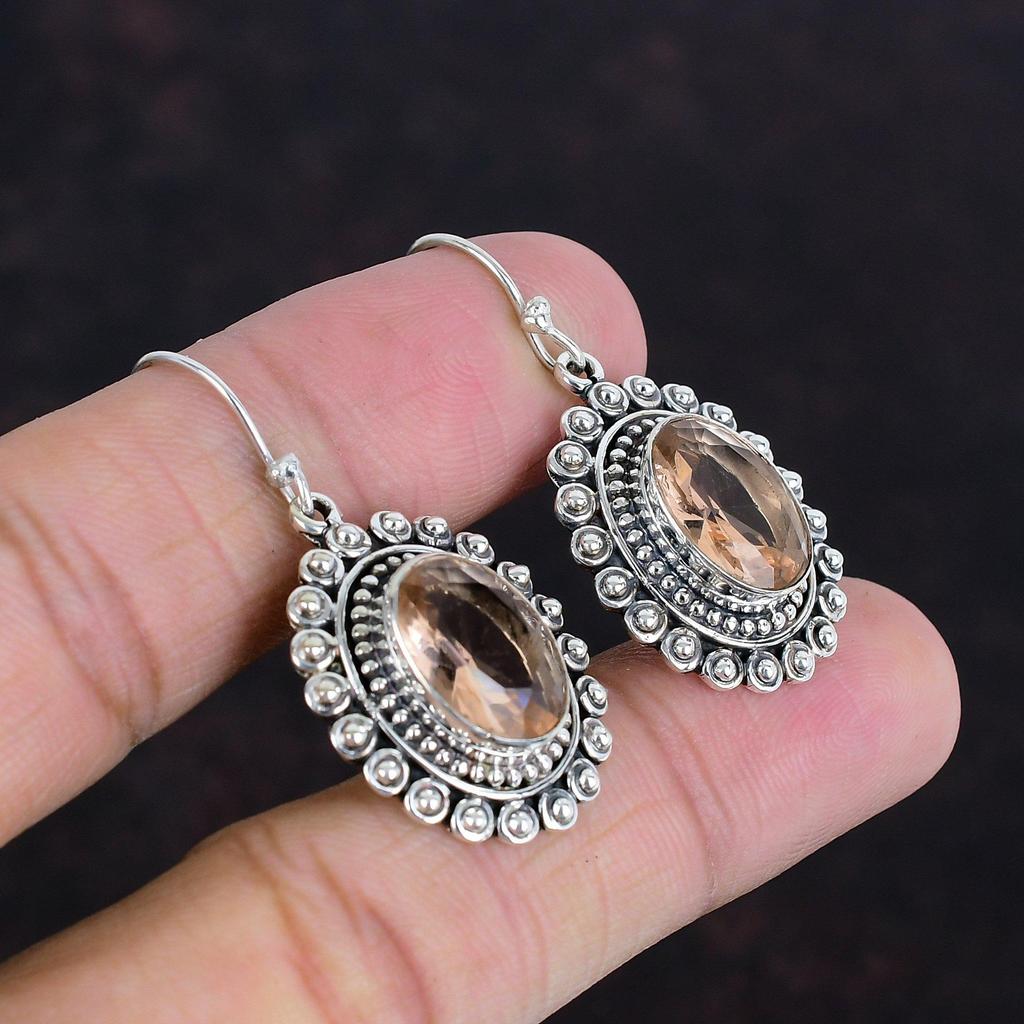 Faceted Morganite Earrings Gemstone Earring Vintage Jewelry 925 Sterling Silver Earring Handmade Jewelry Brand New Earring Gifts For Mother