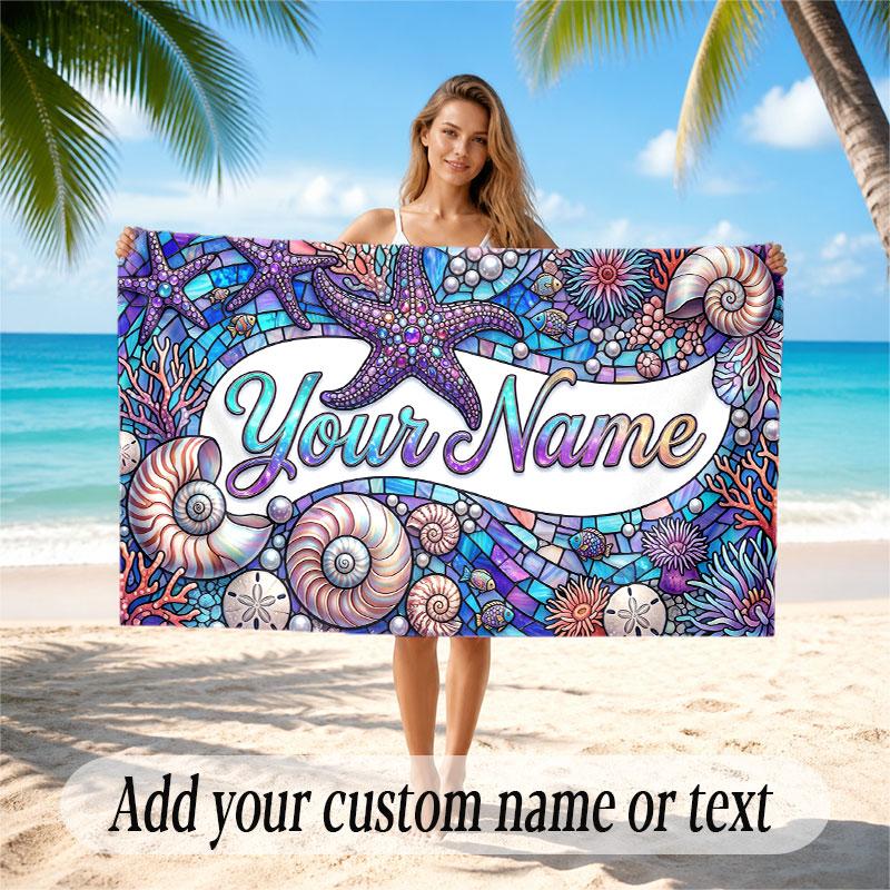 Octopus Sea Life Theme Soft Beach Towel Personalized Custom Name Text Towel Portable for Beach Pool Travel