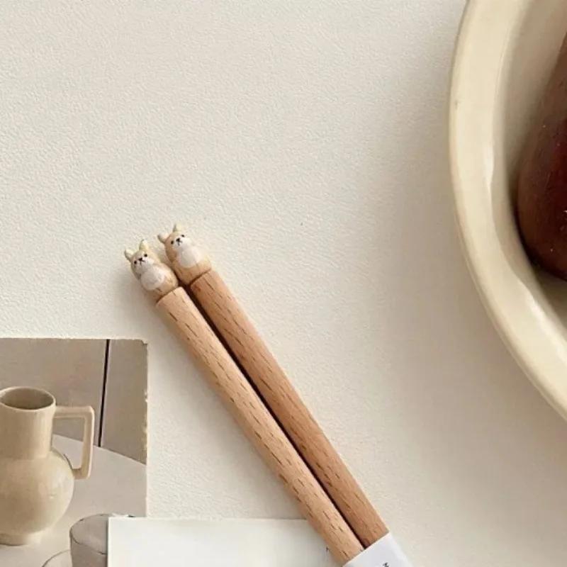 

Cartoon Beech Chopsticks for Household Use One Person One Chopstick Portable Single Person Set Long Chopsticks Personal Utensils