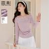 Three Dimensional Flower Mesh Splicing Slim Fit One Collar Long Sleeved T-shirt