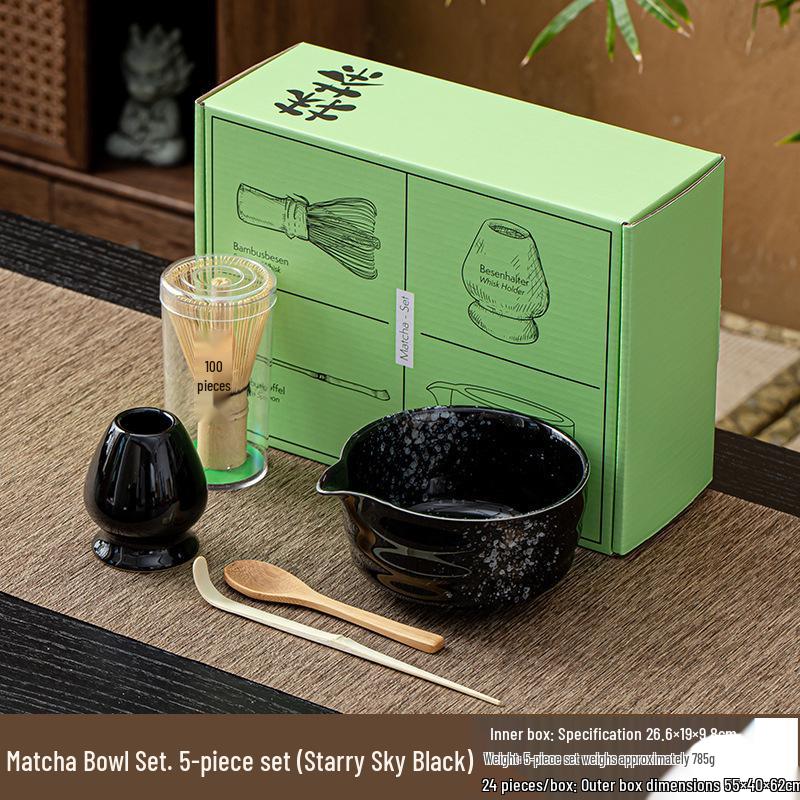Japanese Ceramic Matcha Bowl & Bamboo Whisk Tea Set - Song Dynasty Tea Ceremony Gift Box